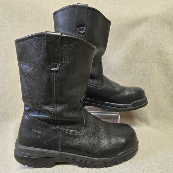 Hytest Mens Wellington Leather Work Boots Size 10 Slip Resistant Steel Toe